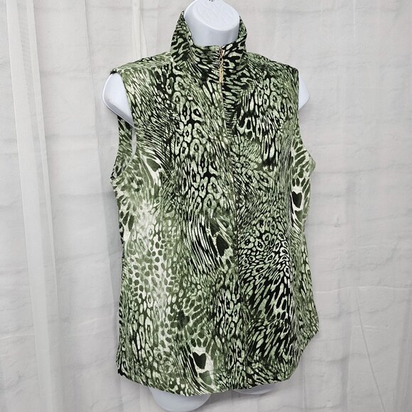 Vintage Cali & York Vest Leopard Mock Neck Zip Green Grunge Punk PM - Picture 5 of 13